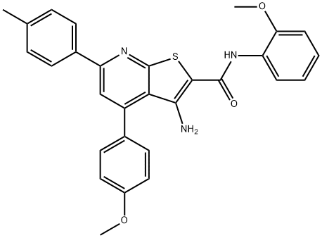 3-amino-N-(2-methoxyphenyl)-4-(4-methoxyphenyl)-6-(4-methylphenyl)thieno[2,3-b]pyridine-2-carboxamide 化学構造式