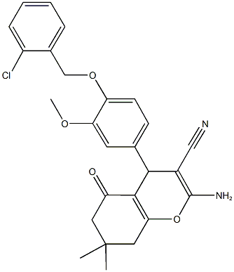 2-amino-4-{4-[(2-chlorobenzyl)oxy]-3-methoxyphenyl}-7,7-dimethyl-5-oxo-5,6,7,8-tetrahydro-4H-chromene-3-carbonitrile Structure