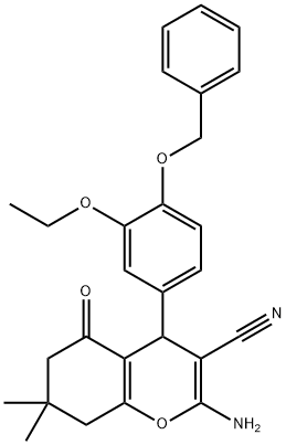 2-amino-4-[4-(benzyloxy)-3-ethoxyphenyl]-7,7-dimethyl-5-oxo-5,6,7,8-tetrahydro-4H-chromene-3-carbonitrile 结构式