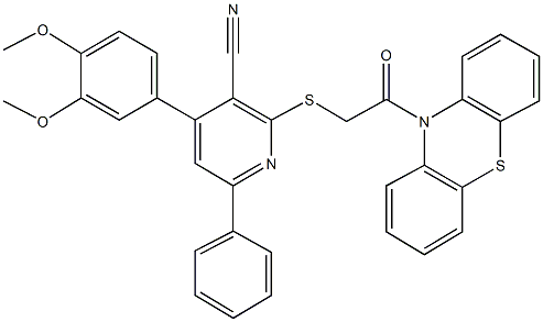 4-(3,4-dimethoxyphenyl)-2-{[2-oxo-2-(10H-phenothiazin-10-yl)ethyl]sulfanyl}-6-phenylnicotinonitrile Structure