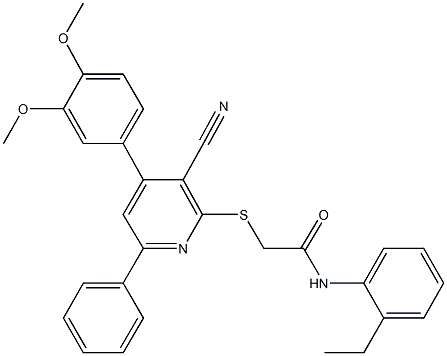 2-{[3-cyano-4-(3,4-dimethoxyphenyl)-6-phenyl-2-pyridinyl]sulfanyl}-N-(2-ethylphenyl)acetamide|