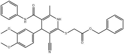 benzyl {[5-(anilinocarbonyl)-3-cyano-4-(3,4-dimethoxyphenyl)-6-methyl-1,4-dihydro-2-pyridinyl]sulfanyl}acetate Structure