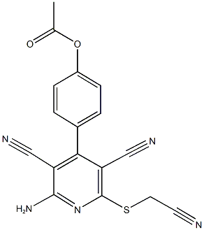 4-{2-amino-3,5-dicyano-6-[(cyanomethyl)sulfanyl]-4-pyridinyl}phenyl acetate Structure