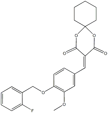 3-{[4-{[(2-fluorophenyl)methyl]oxy}-3-(methyloxy)phenyl]methylidene}-1,5-dioxaspiro[5.5]undecane-2,4-dione Structure