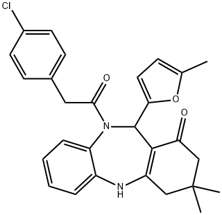 10-[(4-chlorophenyl)acetyl]-3,3-dimethyl-11-(5-methyl-2-furyl)-2,3,4,5,10,11-hexahydro-1H-dibenzo[b,e][1,4]diazepin-1-one 化学構造式