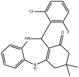 11-(2-chloro-6-fluorophenyl)-3,3-dimethyl-2,3,4,5,10,11-hexahydro-1H-dibenzo[b,e][1,4]diazepin-1-one Struktur