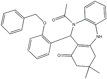10-acetyl-11-[2-(benzyloxy)phenyl]-3,3-dimethyl-2,3,4,5,10,11-hexahydro-1H-dibenzo[b,e][1,4]diazepin-1-one Structure