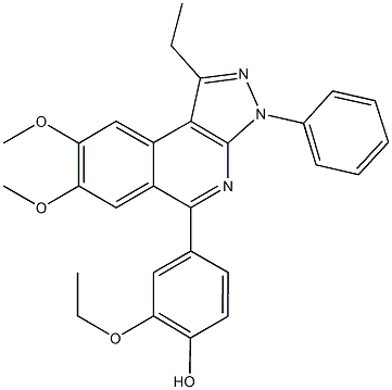 2-ethoxy-4-(1-ethyl-7,8-dimethoxy-3-phenyl-3H-pyrazolo[3,4-c]isoquinolin-5-yl)phenol Struktur