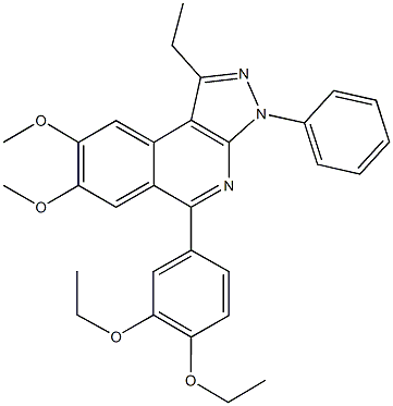 5-(3,4-diethoxyphenyl)-1-ethyl-7,8-dimethoxy-3-phenyl-3H-pyrazolo[3,4-c]isoquinoline 结构式