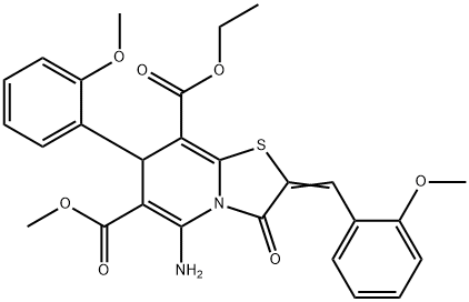 8-ethyl 6-methyl 5-amino-2-(2-methoxybenzylidene)-7-(2-methoxyphenyl)-3-oxo-2,3-dihydro-7H-[1,3]thiazolo[3,2-a]pyridine-6,8-dicarboxylate,337504-89-9,结构式