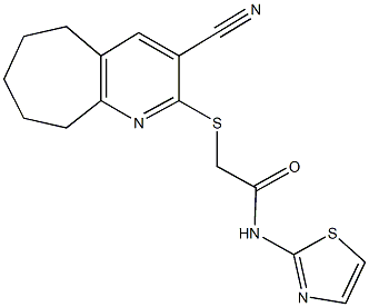 2-[(3-cyano-6,7,8,9-tetrahydro-5H-cyclohepta[b]pyridin-2-yl)sulfanyl]-N-(1,3-thiazol-2-yl)acetamide Structure