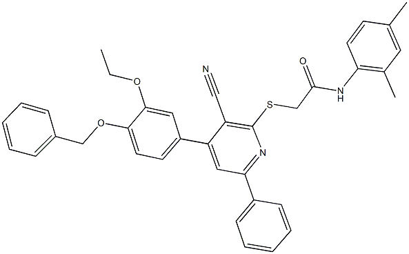 2-({4-[4-(benzyloxy)-3-ethoxyphenyl]-3-cyano-6-phenyl-2-pyridinyl}sulfanyl)-N-(2,4-dimethylphenyl)acetamide 结构式