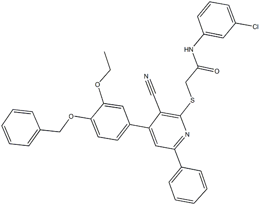 2-({4-[4-(benzyloxy)-3-ethoxyphenyl]-3-cyano-6-phenyl-2-pyridinyl}sulfanyl)-N-(3-chlorophenyl)acetamide,337505-41-6,结构式