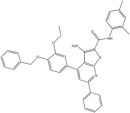 3-amino-4-[4-(benzyloxy)-3-ethoxyphenyl]-N-(2,4-dimethylphenyl)-6-phenylthieno[2,3-b]pyridine-2-carboxamide 结构式