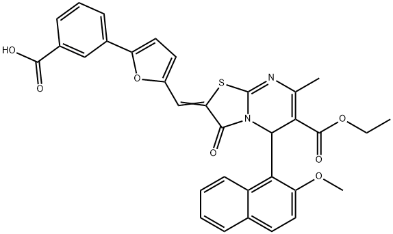 3-{5-[(6-(ethoxycarbonyl)-5-(2-methoxy-1-naphthyl)-7-methyl-3-oxo-5H-[1,3]thiazolo[3,2-a]pyrimidin-2(3H)-ylidene)methyl]-2-furyl}benzoic acid,337918-76-0,结构式