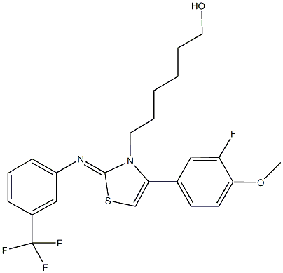 6-(4-(3-fluoro-4-methoxyphenyl)-2-{[3-(trifluoromethyl)phenyl]imino}-1,3-thiazol-3(2H)-yl)-1-hexanol Structure