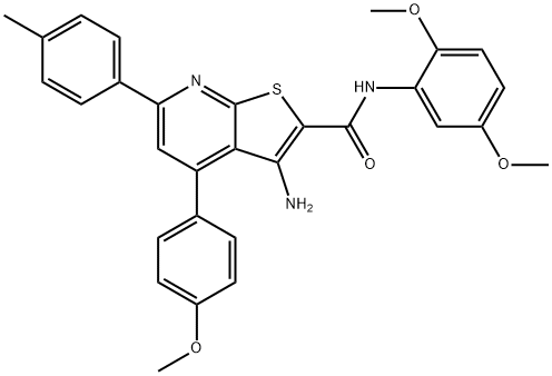 3-amino-N-(2,5-dimethoxyphenyl)-4-(4-methoxyphenyl)-6-(4-methylphenyl)thieno[2,3-b]pyridine-2-carboxamide 结构式