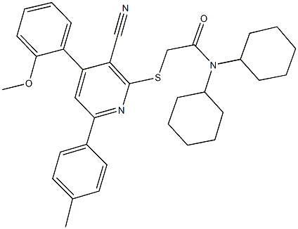 2-{[3-cyano-4-(2-methoxyphenyl)-6-(4-methylphenyl)-2-pyridinyl]sulfanyl}-N,N-dicyclohexylacetamide|