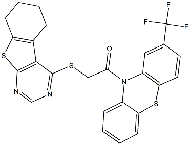 2-oxo-2-[2-(trifluoromethyl)-10H-phenothiazin-10-yl]ethyl 5,6,7,8-tetrahydro[1]benzothieno[2,3-d]pyrimidin-4-yl sulfide Struktur