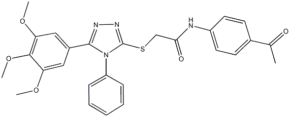 N-(4-acetylphenyl)-2-{[4-phenyl-5-(3,4,5-trimethoxyphenyl)-4H-1,2,4-triazol-3-yl]sulfanyl}acetamide 化学構造式