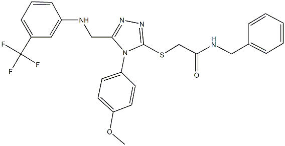 N-benzyl-2-[(4-(4-methoxyphenyl)-5-{[3-(trifluoromethyl)anilino]methyl}-4H-1,2,4-triazol-3-yl)sulfanyl]acetamide 化学構造式