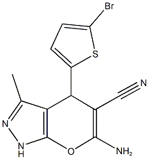 6-amino-4-(5-bromo-2-thienyl)-3-methyl-1,4-dihydropyrano[2,3-c]pyrazole-5-carbonitrile Structure