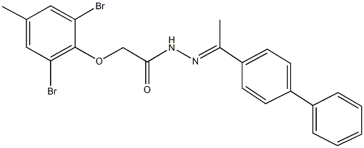 N'-(1-[1,1'-biphenyl]-4-ylethylidene)-2-(2,6-dibromo-4-methylphenoxy)acetohydrazide Struktur