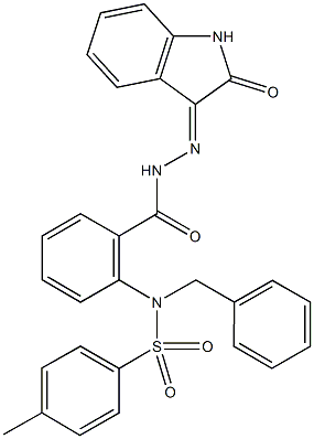 N-benzyl-4-methyl-N-(2-{[2-(2-oxo-1,2-dihydro-3H-indol-3-ylidene)hydrazino]carbonyl}phenyl)benzenesulfonamide Struktur