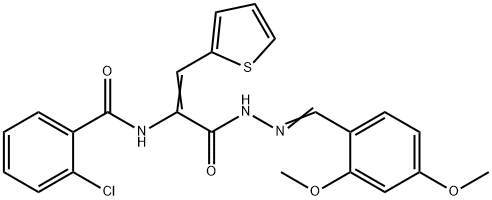 2-chloro-N-[1-{[2-(2,4-dimethoxybenzylidene)hydrazino]carbonyl}-2-(2-thienyl)vinyl]benzamide 结构式