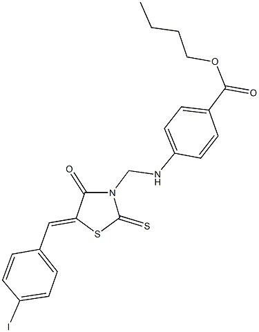 butyl 4-({[5-(4-iodobenzylidene)-4-oxo-2-thioxo-1,3-thiazolidin-3-yl]methyl}amino)benzoate Struktur