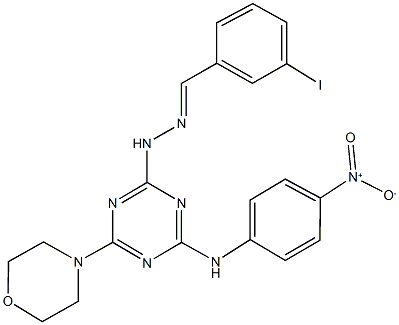 3-iodobenzaldehyde [4-{4-nitroanilino}-6-(4-morpholinyl)-1,3,5-triazin-2-yl]hydrazone Struktur