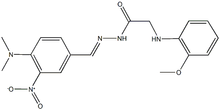 N'-{4-(dimethylamino)-3-nitrobenzylidene}-2-(2-methoxyanilino)acetohydrazide 化学構造式