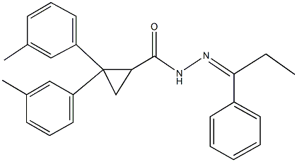 2,2-bis(3-methylphenyl)-N'-(1-phenylpropylidene)cyclopropanecarbohydrazide 化学構造式