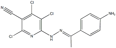 6-{2-[1-(4-aminophenyl)ethylidene]hydrazino}-2,4,5-trichloronicotinonitrile Struktur