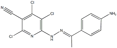 6-{2-[1-(4-aminophenyl)ethylidene]hydrazino}-2,4,5-trichloronicotinonitrile 化学構造式