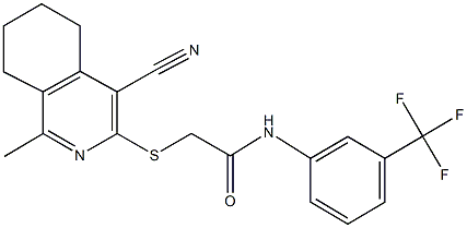 2-[(4-cyano-1-methyl-5,6,7,8-tetrahydro-3-isoquinolinyl)sulfanyl]-N-[3-(trifluoromethyl)phenyl]acetamide 结构式