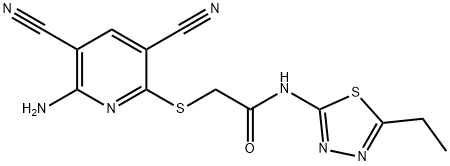 2-[(6-amino-3,5-dicyano-2-pyridinyl)sulfanyl]-N-(5-ethyl-1,3,4-thiadiazol-2-yl)acetamide Structure