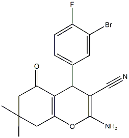 2-amino-4-(3-bromo-4-fluorophenyl)-7,7-dimethyl-5-oxo-5,6,7,8-tetrahydro-4H-chromene-3-carbonitrile 结构式