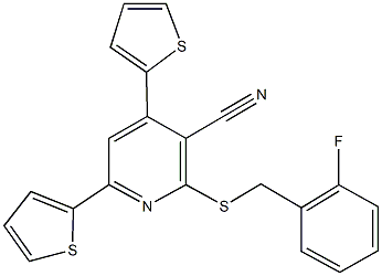 2-[(2-fluorobenzyl)sulfanyl]-4,6-dithien-2-ylnicotinonitrile Struktur