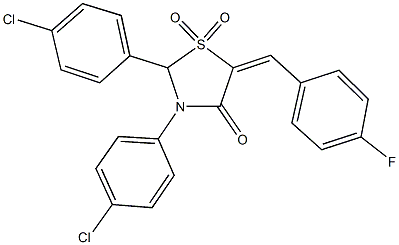 2,3-bis(4-chlorophenyl)-5-(4-fluorobenzylidene)-1,3-thiazolidin-4-one 1,1-dioxide 结构式