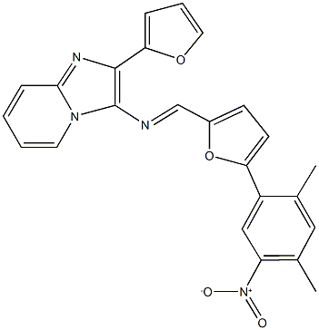 2-(2-furyl)-3-{[(5-{5-nitro-2,4-dimethylphenyl}-2-furyl)methylene]amino}imidazo[1,2-a]pyridine Structure