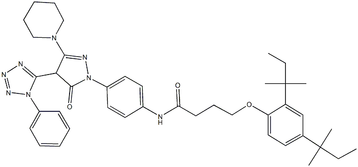 4-(2,4-ditert-pentylphenoxy)-N-{4-[5-oxo-4-(1-phenyl-1H-tetraazol-5-yl)-3-(1-piperidinyl)-4,5-dihydro-1H-pyrazol-1-yl]phenyl}butanamide 结构式