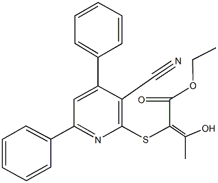 ethyl 2-[(3-cyano-4,6-diphenyl-2-pyridinyl)sulfanyl]-3-hydroxy-2-butenoate 化学構造式