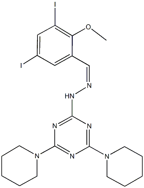 3,5-diiodo-2-methoxybenzaldehyde [4,6-di(1-piperidinyl)-1,3,5-triazin-2-yl]hydrazone Structure