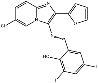 2-({[6-chloro-2-(2-furyl)imidazo[1,2-a]pyridin-3-yl]imino}methyl)-4,6-diiodophenol 化学構造式