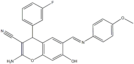 2-amino-4-(3-fluorophenyl)-7-hydroxy-6-{[(4-methoxyphenyl)imino]methyl}-4H-chromene-3-carbonitrile,339224-43-0,结构式