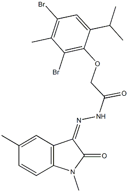 2-(2,4-dibromo-6-isopropyl-3-methylphenoxy)-N'-(1,5-dimethyl-2-oxo-1,2-dihydro-3H-indol-3-ylidene)acetohydrazide 化学構造式