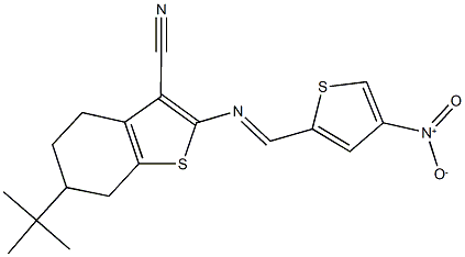 6-tert-butyl-2-[({4-nitro-2-thienyl}methylene)amino]-4,5,6,7-tetrahydro-1-benzothiophene-3-carbonitrile 结构式