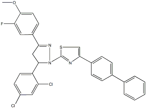 4-[1-(4-[1,1'-biphenyl]-4-yl-1,3-thiazol-2-yl)-5-(2,4-dichlorophenyl)-4,5-dihydro-1H-pyrazol-3-yl]-2-fluorophenyl methyl ether Structure