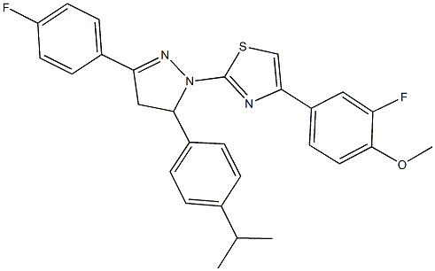 2-fluoro-4-{2-[3-(4-fluorophenyl)-5-(4-isopropylphenyl)-4,5-dihydro-1H-pyrazol-1-yl]-1,3-thiazol-4-yl}phenyl methyl ether Struktur